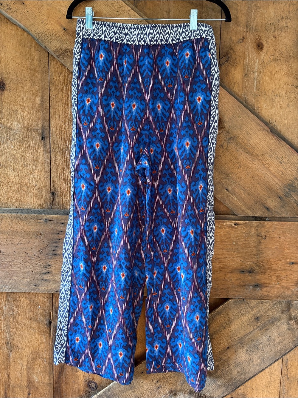 By Anthropologie Blue Ikat Patterned Wide Leg Pull-On Pants SP Petite